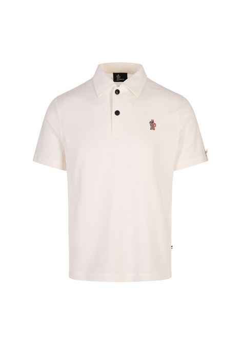Polo In Nylon Piquet Bianco Con Patch Logo MONCLER GRENOBLE | 097-8A00001 89AVZ034